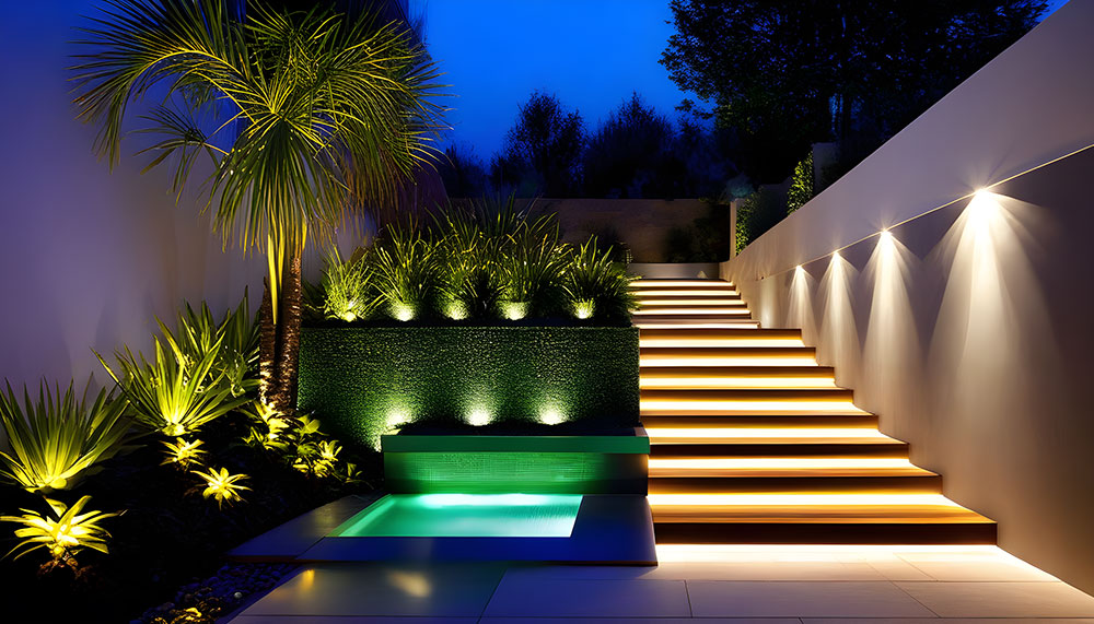 Add some vivid stair lighting in the Spa landscape which can add spa more interest the stair mounted on wall light (1)