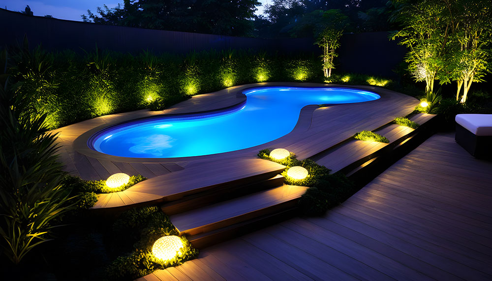 garden landscape spa at night night lighting with LED decorative 