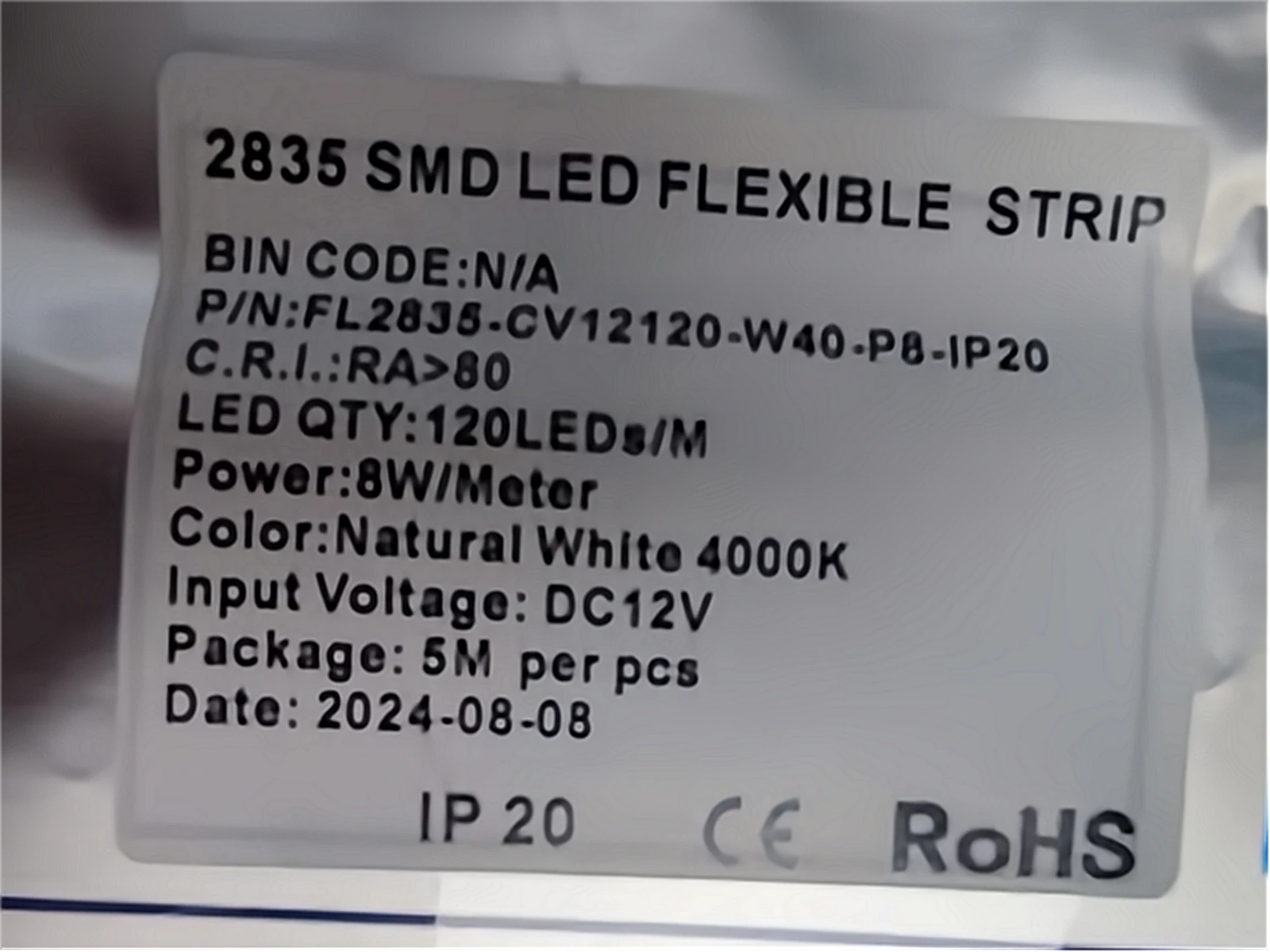 LED Light Strip Specification Label
