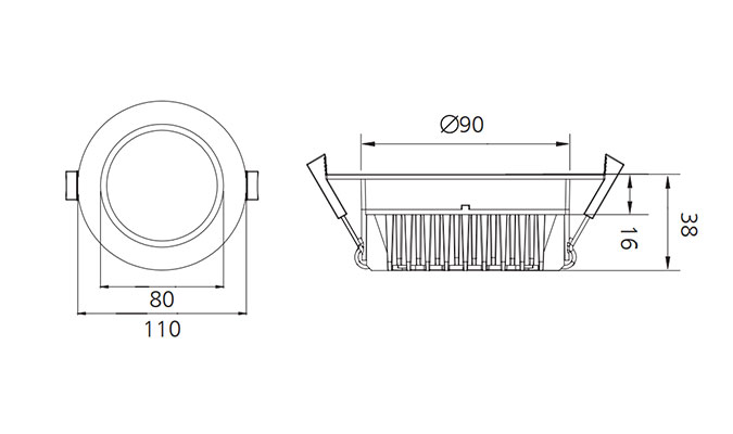 sizes of round led downlights