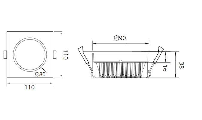 square led downlights Dimensions Diagram