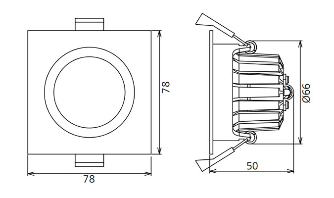 2.5 inch square Downlight size guide