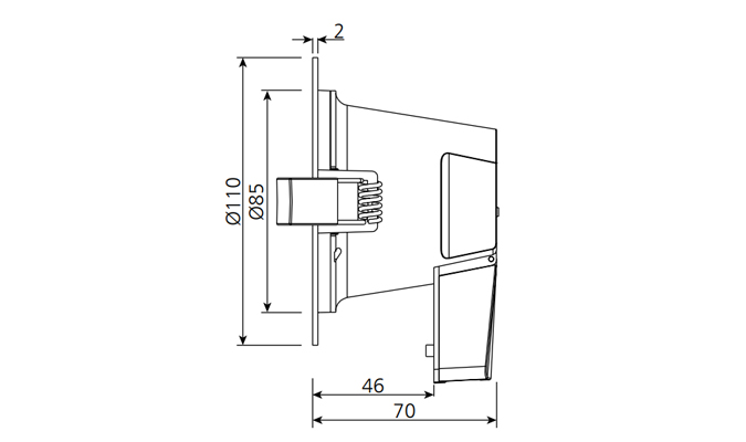 Dimensions 70mm cut out