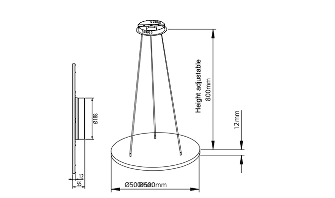 led 500mm panel light sizes