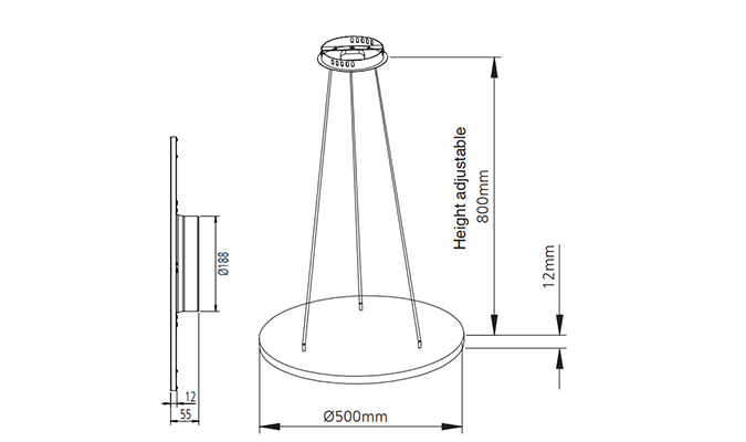 500mm Diameter Panel Light Dimensions